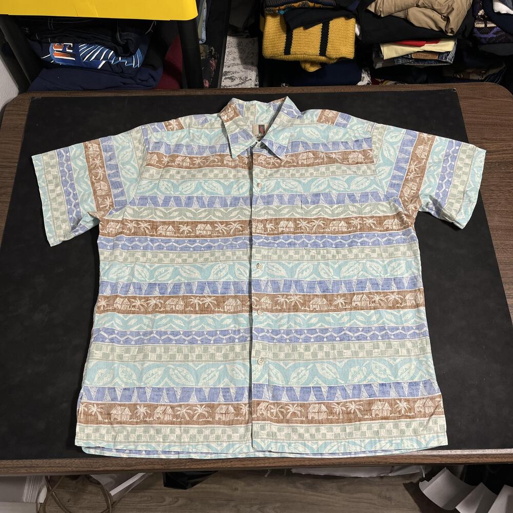 Tori Richard Vintage Shirt 2XL Multicolor Stripe Hawaiian Aloha Button Up USA